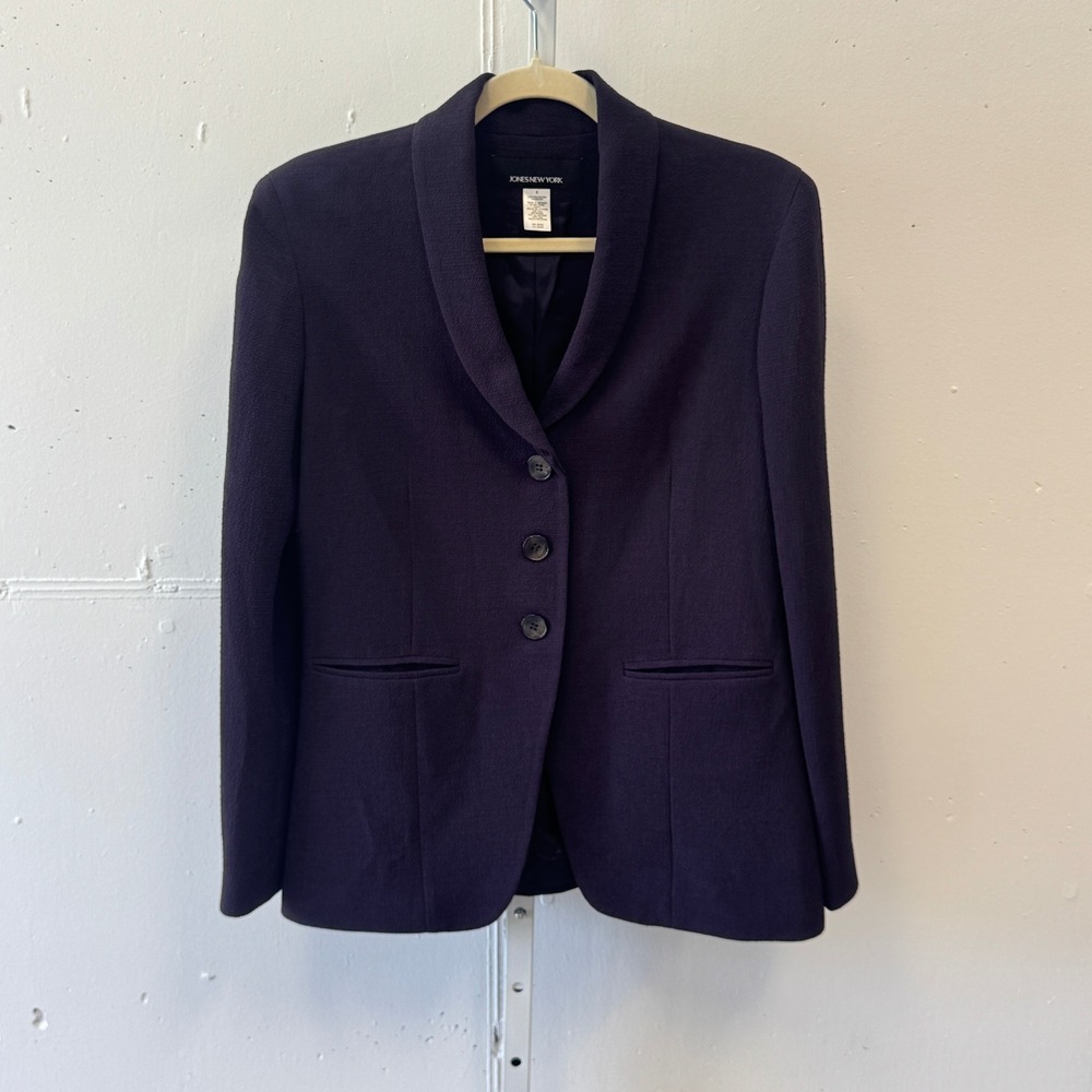 Jones New York Deep Purple Shawl Collar Crepe Blazer Jacket Size 6‎ Career